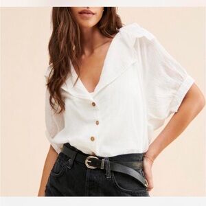 Free People White Button-Up Blouse